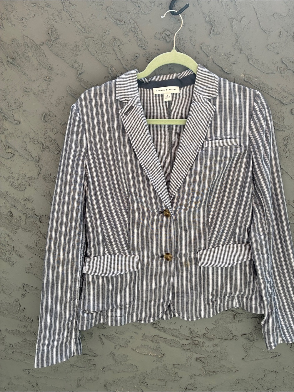 Nautical Coastal Preppy Navy Academia Striped Cotton Blazer Belt Sz 6 Worn 1x - Picture 2 of 5